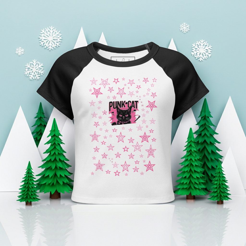 Kurz geschnittenes Feinripp-Raglan-T-Shirt für Damen